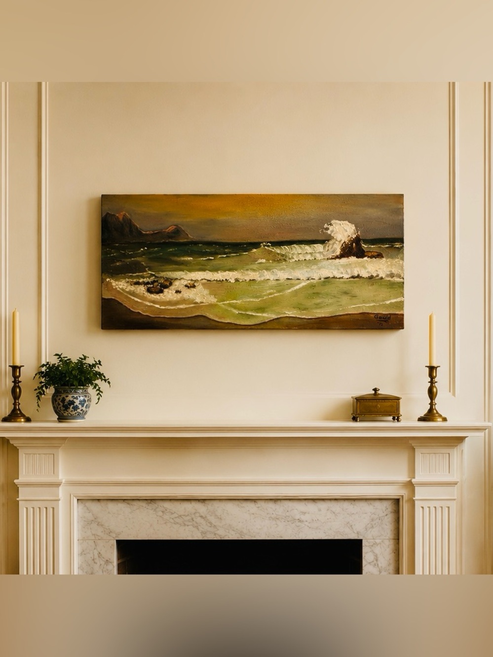 LRG Original Fine Art GOULD Artist Signed 1972 Vintage Seascape Painting Canvas